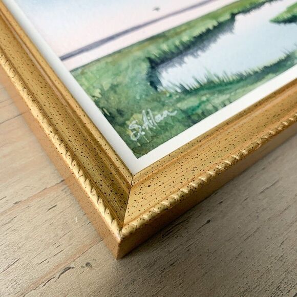 Gold Framed Original Watercolor Landscape Painting Lowcountry Birds 6x8" Signed - Picture 3 of 6